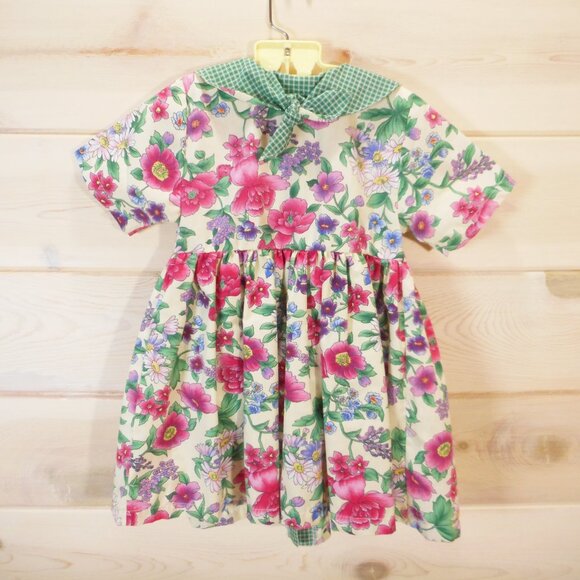 Vintage Rachels Kids Dress Size 5 Floral Button-up Front 90s Collar Garden Party - Picture 3 of 10